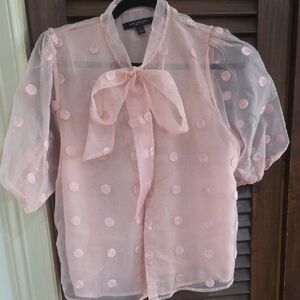 Marc New York Sheer Pink Polka Dot Blouse